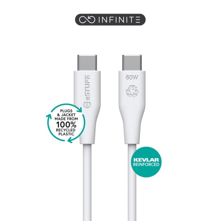 eSTUFF Infinite Super Soft USB-C til USB-C kabel - 100% resirkulert PVC-fri plast. Flere lengder